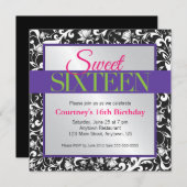Invitation Fils blancs sur Black Sweet 16 Anniversaire (Devant / Derrière)