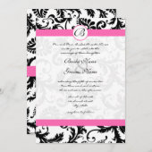 Invitation Fils Damas Noir & Blanc Hot Rose (Devant / Derrière)