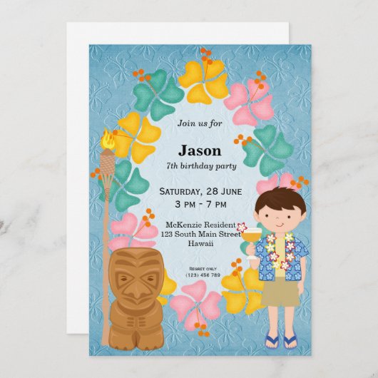 Invitation Fils d'anniversaire d'Hawaii (Devant / Derrière)