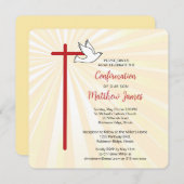 Invitation Fils de confirmation Cross Dove Gold Rays (Devant / Derrière)