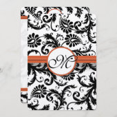 Invitation Fils de Damas noirs sur blanc Brûlé Orange Trim (Devant / Derrière)
