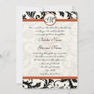 Invitation Fils de Damas noirs sur blanc Brûlé Orange Trim