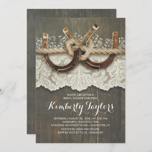 Invitation Fils de fer à cheval rustique et Fête des mariées (Devant / Derrière)