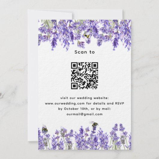 Invitation Fils de lavande QR RSVP détails mariage de luxe (Dos)