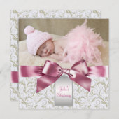 Invitation Fils d'ivoire rose Bébé Fille Photo Christening (Devant / Derrière)