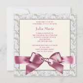 Invitation Fils d'ivoire rose Bébé Fille Photo Christening (Dos)