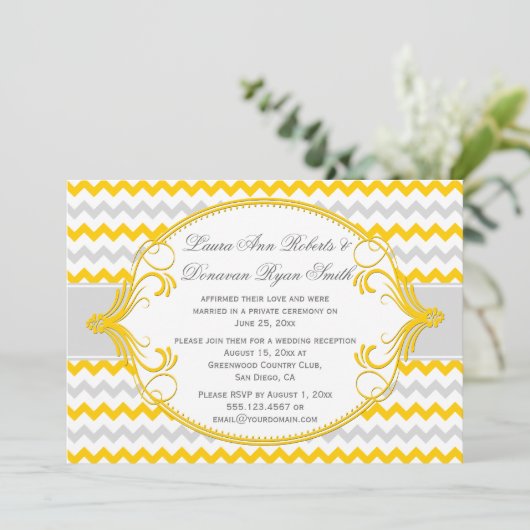 Invitation Fils Gris Jaune Frame Réception Chevron Seulement (Debout devant)
