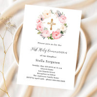 Fils roses couronne croix fille Première communion