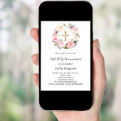 Invitation Fils roses couronne croix fille Première communion