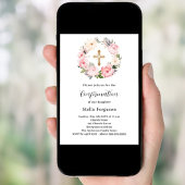 Invitation Fils roses couronnes croix fille Confirmation