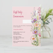 Invitation Fils roses croisent fille Première communion (Debout devant)