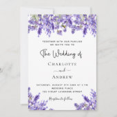 Invitation Fils violet lavande QR RSVP détails mariage (Devant)