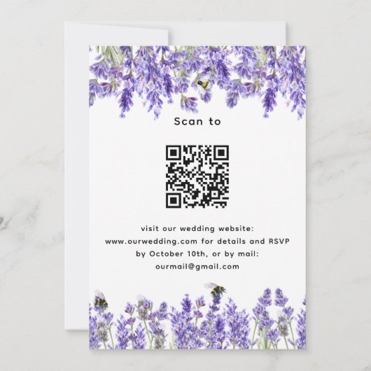Invitation Fils violet lavande QR RSVP détails mariage (Dos)