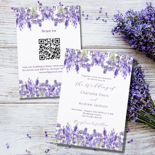 Invitation Fils violet lavande QR RSVP détails mariage