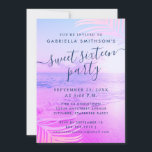 Invitation Filtre rose plage Tropical Été 16ème anniversaire<br><div class="desc">Un chic filtre rose et violet ombre sur une photo de plage arrière - plan thème été doux invitation 16 anniversaire. Tous les termes peuvent être changés pour travailler pour n'importe quel anniversaire ou célébration d'âge, et il y a de la place à l'arrière pour les vêtements, les itinéraires ou...</div>