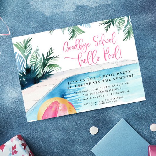 Invitation Fin de l'année scolaire fête de la piscine d'été