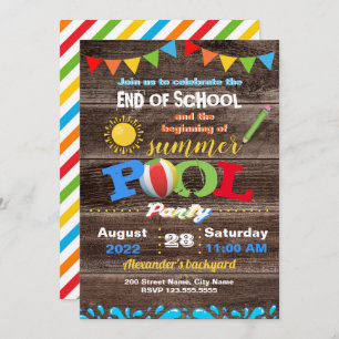 Invitation Fin de l'école Début de la fête de la piscine d'ét