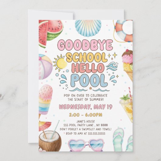 Invitation Fin de l'école, début de la fête d'été (Devant)