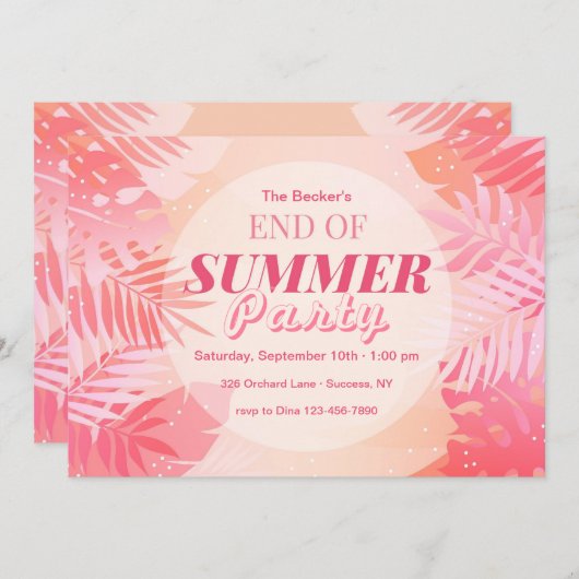 Invitation Fin de l'invitation de fête d'été (Devant / Derrière)