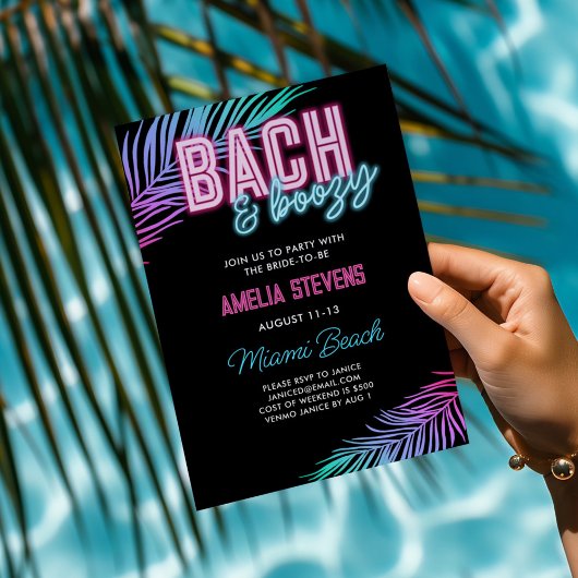 Invitation Fin de semaine Bach & Boozy Neon Blue & Pink Tropi