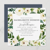 Invitation Fin de semaine de bachelorette à fleurs blanches e (Devant / Derrière)