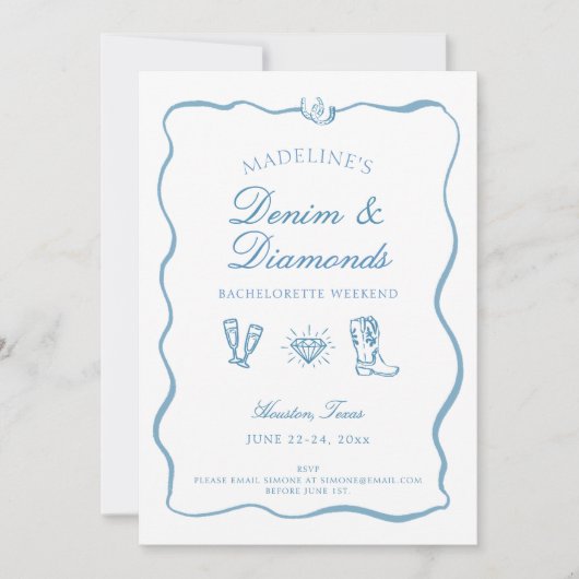 Invitation Fin de semaine de bachelorette avec écriture de di (Devant)