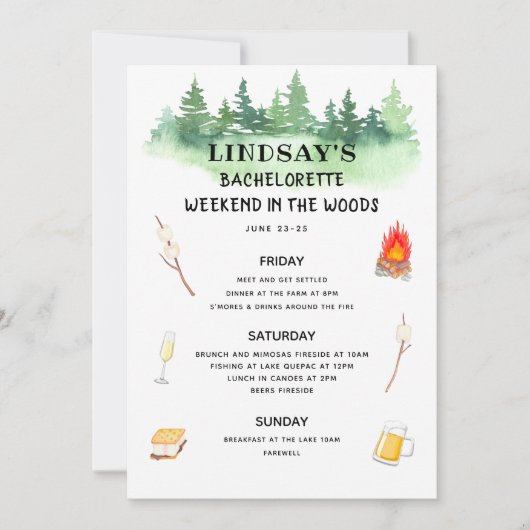 Invitation Fin de semaine de bachelorette dans l'itinéraire W (Devant)