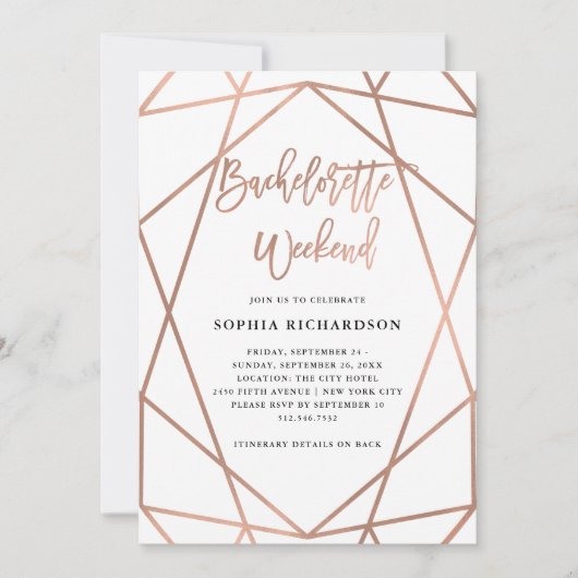 Invitation Fin de semaine de bachelorette | Faux Rose Gold Gé (Devant)
