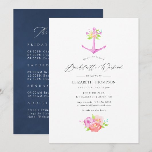 Invitation Fin de semaine de bachelorette florale à thème nau (Devant / Derrière)