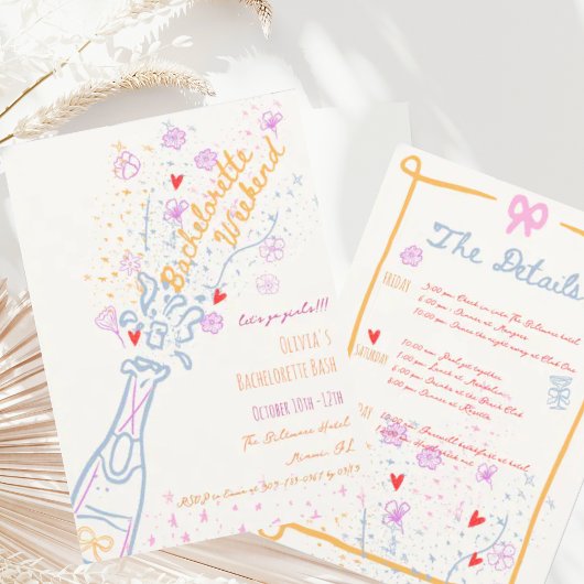 Invitation Fin de semaine de bachelorette florale tirée à la 