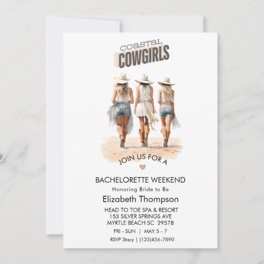 Invitation Fin de semaine de bachelorette pour filles côtière (Devant)