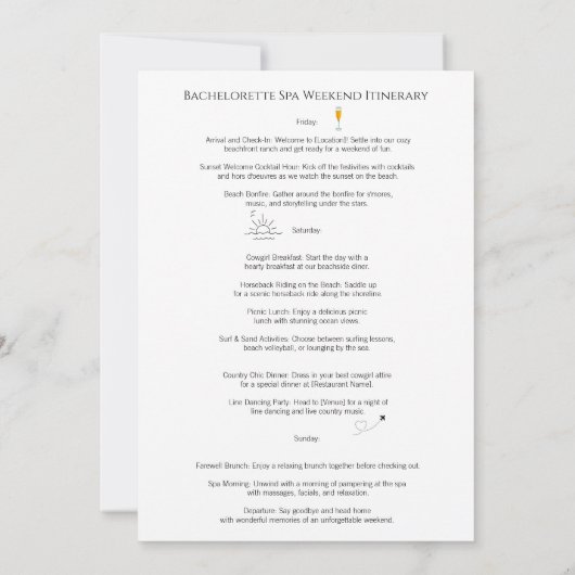 Invitation Fin de semaine de bachelorette pour filles côtière (Dos)