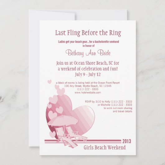 Invitation Fin de semaine de bachelorette "Shore Love" (Devant)