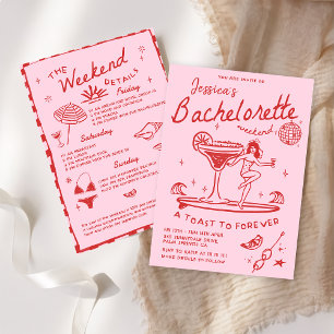 Invitation Fin de semaine de Dernier toast Funky Red Bachelor