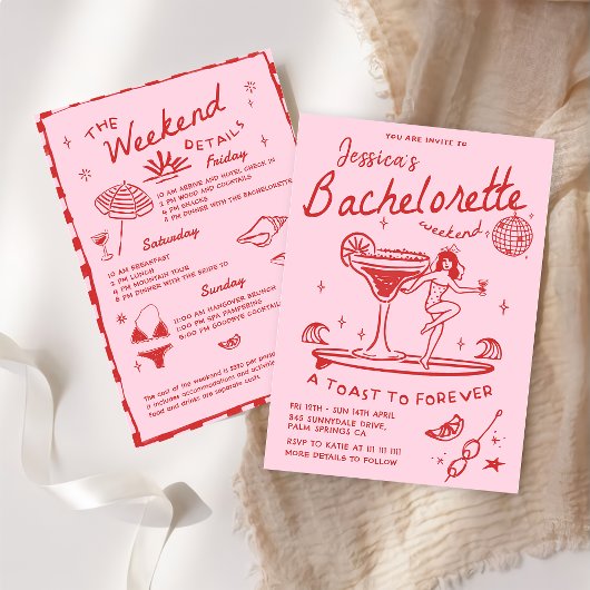 Invitation Fin de semaine de Dernier toast Funky Red Bachelor