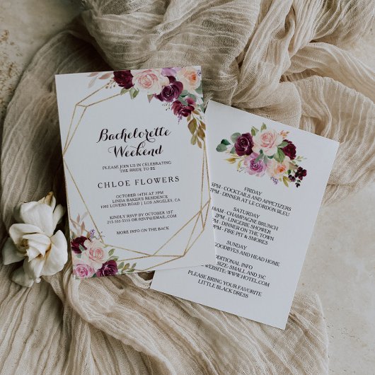 Invitation Fin de semaine de la bachelorette florale bordeaux