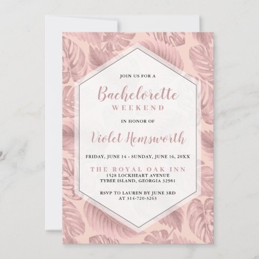 Invitation Fin de semaine de la bachelorette géométrique rose (Devant)