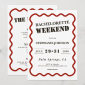 Invitation Fin de semaine de la bachelorette rouge foncé rétr (Devant / Derrière)