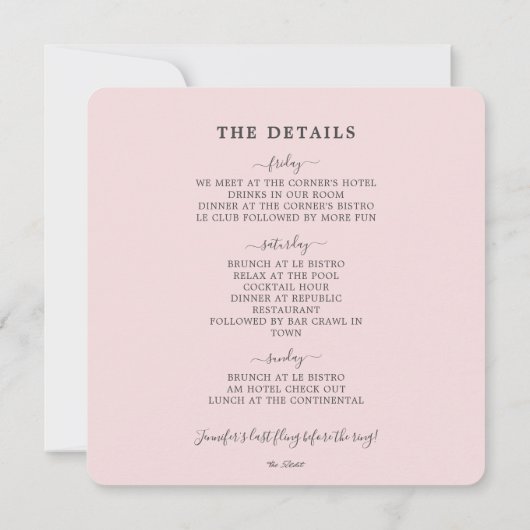 Invitation Fin de semaine de la licence Blush moderne (Dos)