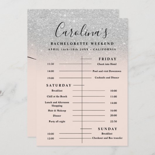 Invitation Fin de semaine de la ligne de parties scintillant  (Devant / Derrière)