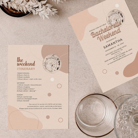 Invitation Fin de semaine Disco Bachelorette avec Itinéraire
