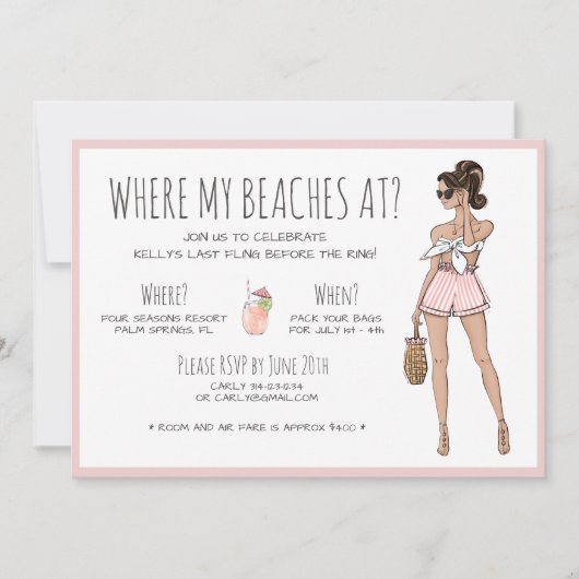 Invitation Fin de semaine du Brunette Bachelorette Beach Part (Devant)