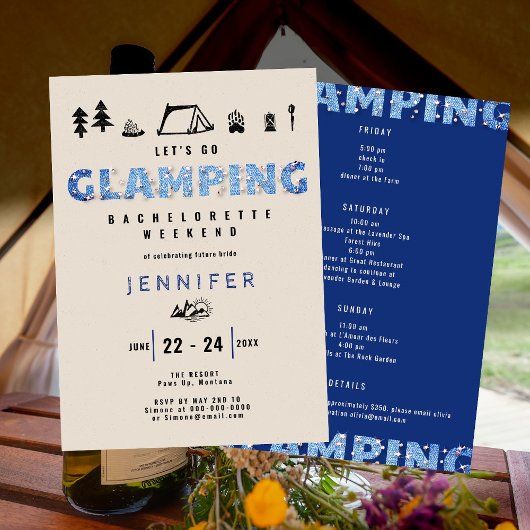 Invitation Fin de semaine du glamping Denim Diamonds Fun Bach