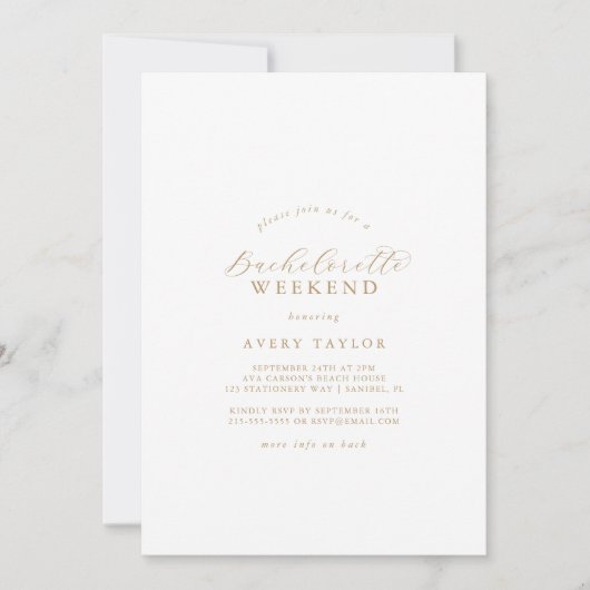 Invitation Fin de semaine Elegant Gold Script Bachelorette (Devant)