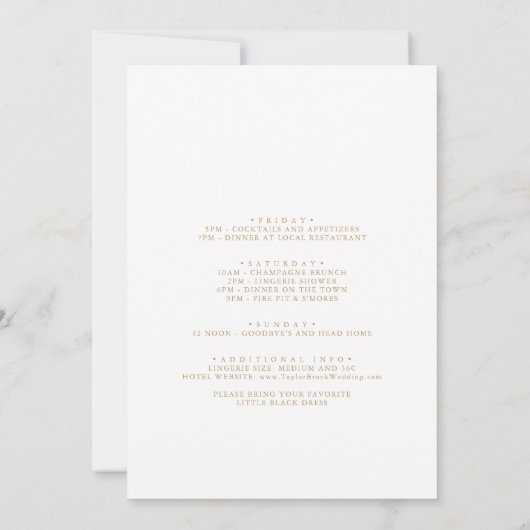 Invitation Fin de semaine Elegant Gold Script Bachelorette (Dos)