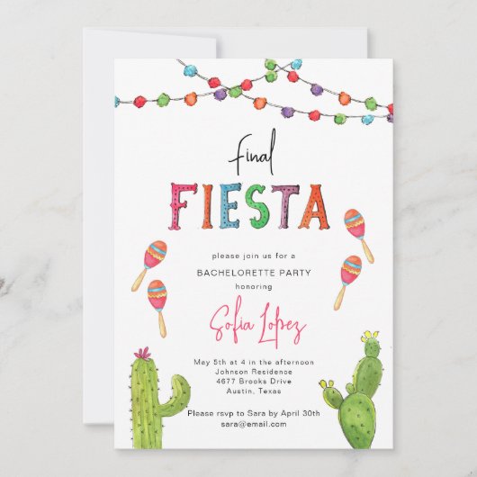 Invitation Fin de semaine Fiesta Mexicaine Bachelorette (Devant)