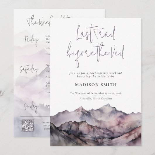 Invitation Fin de semaine illustrée de bachelorette rose Moun (Devant / Derrière)