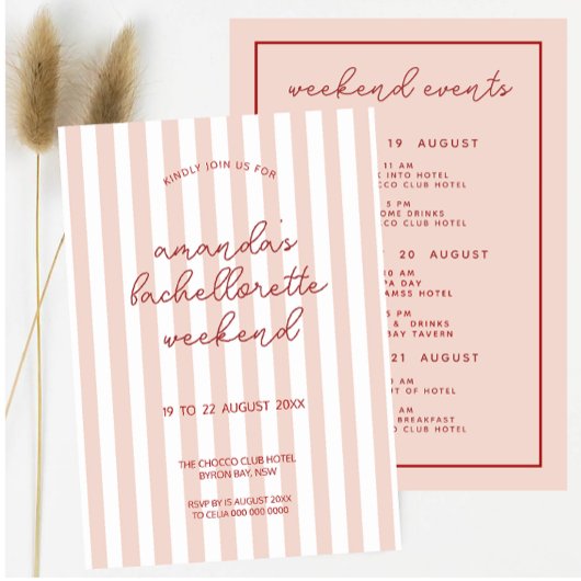 Invitation Fin de semaine Retro Pink Red Bachelorette