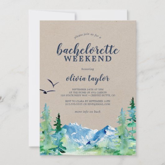 Invitation Fin de semaine Rustic Mountain Bachelorette avec d (Devant)