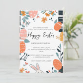 Invitation Fin simple OEufs élégants et fleurs Joyeux Pâques (Debout devant)